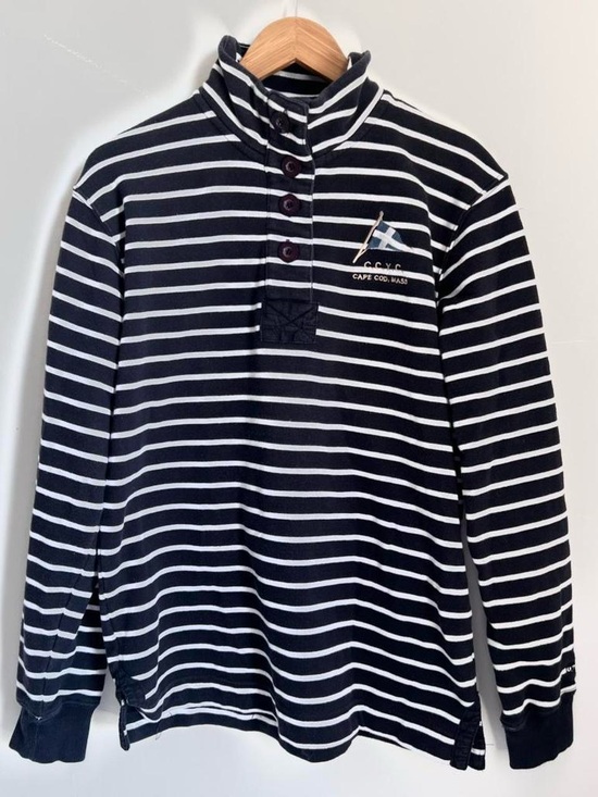 Cuffys Cape Cod Other - Men's Navy & White Striped Button-Neck Rugby Pullover